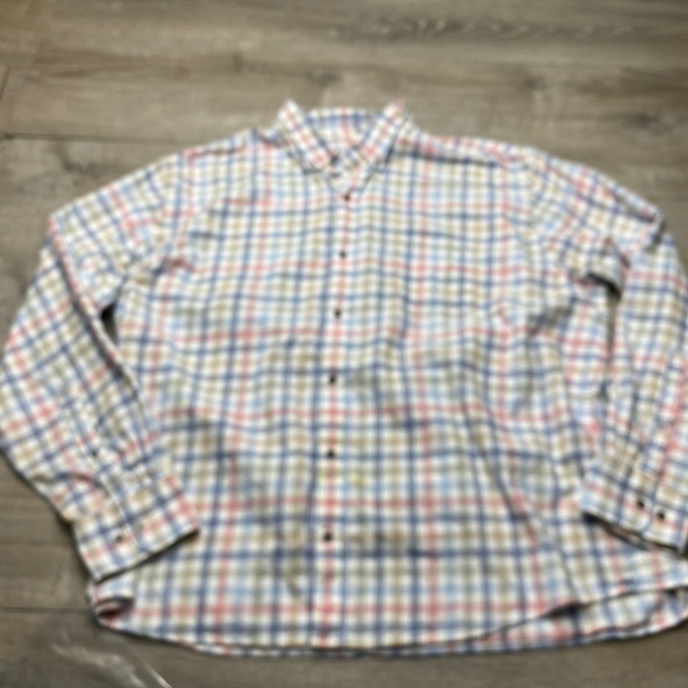 Peter Millar Shirt Mens XXL Blue Red Plaid Long Sleeve 100% Cotton Button Down